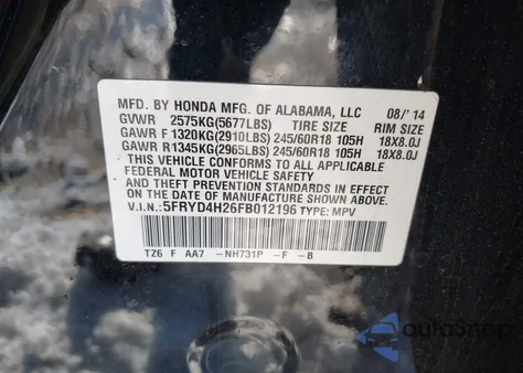 2015 Acura Mdx z USA, uszkodzony, nr VIN 5FRYD4H26FB012196